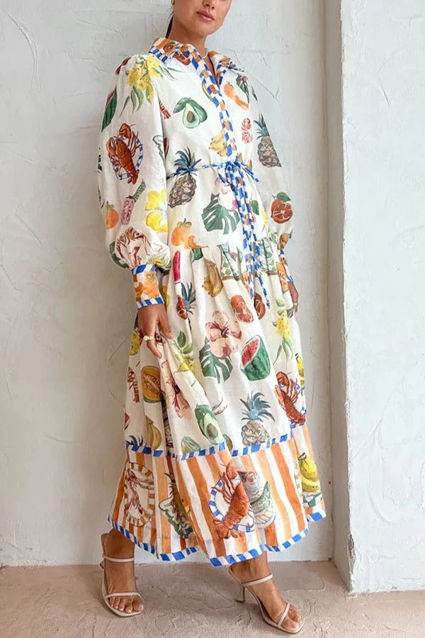 Einreihiges Kleid mit Graffiti-Print und Bindegürtel