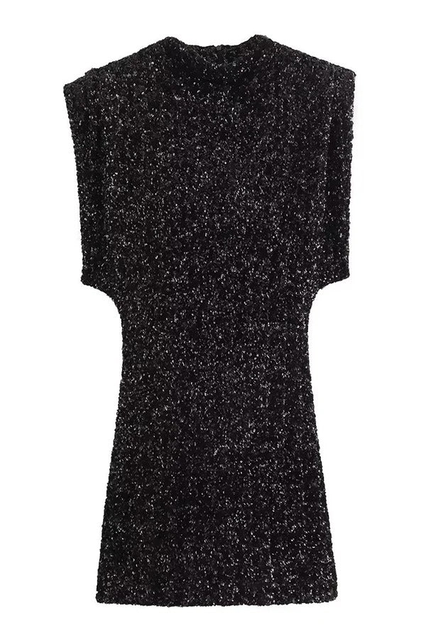 Fashionable Sequined Round Neck Sleeveless Slim-fit Mini Dress
