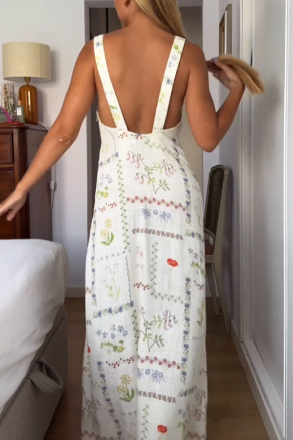 Lässiges bedrucktes Kleid mit V-Ausschnitt