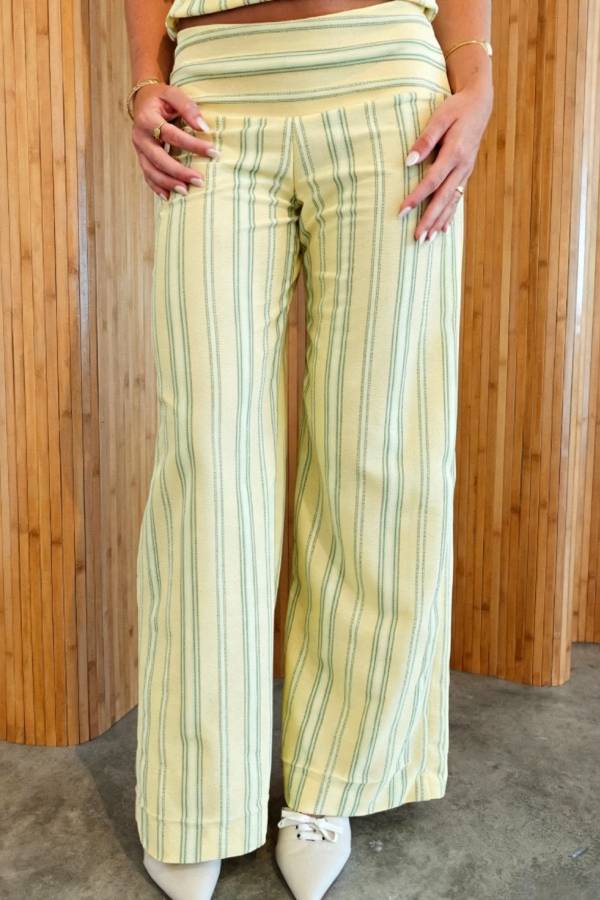 Striped Halter Top and Wide-leg Pants Set