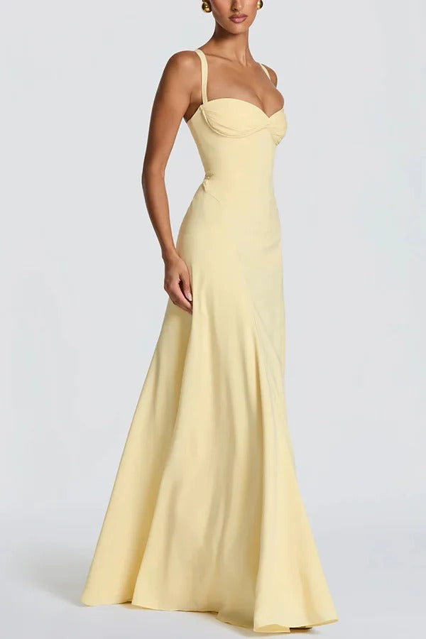 Irie Chiffon Sweetheart Neck Adjustable Straps Back Lace-up Maxi Dress