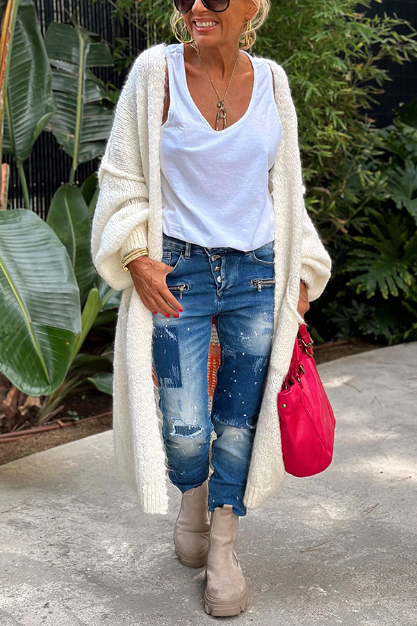 Calling for Love – Oversize-Midi-Cardigan mit bedruckter Tasche auf der Rückseite