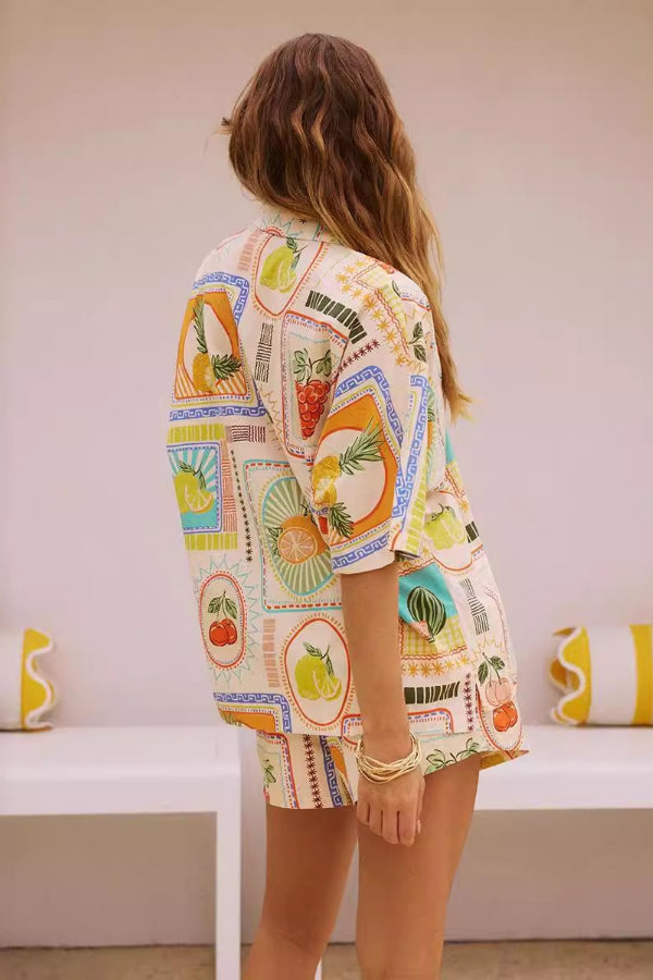 Lässiges, modisches, einzigartiges Print-Set mit lockerem Kurzarmhemd und geraden Shorts
