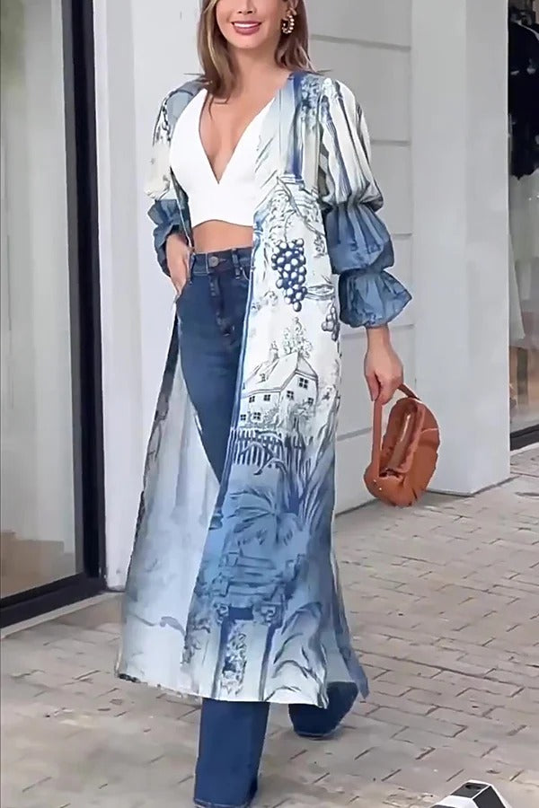 Einzigartige bedruckte, lockere, lange Hemd-Oberbekleidung