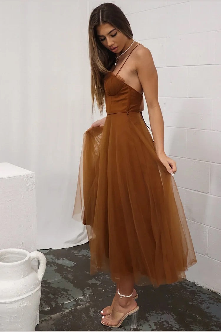 Cherley Tüll Korsett rückenfreie Ball Midi Kleider