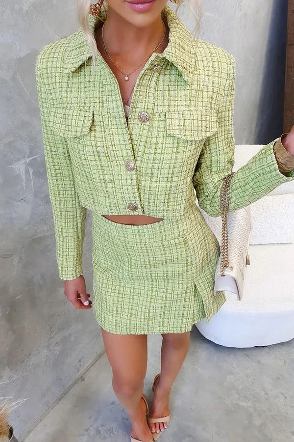 Manteau ample court boutonné en tweed avec fausses poches In Your Court