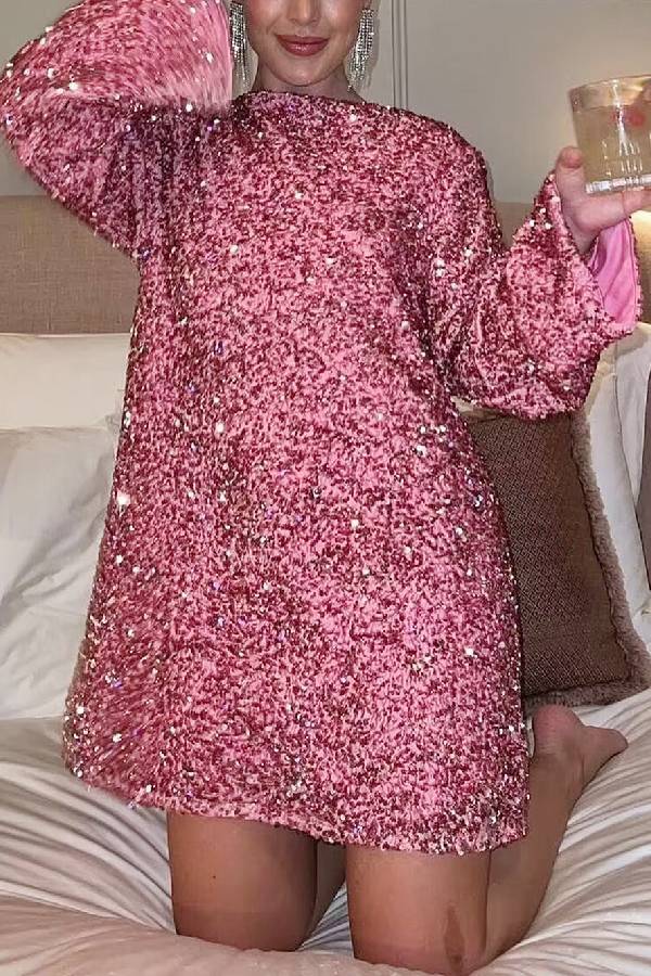 Dance All Night – Lockeres Minikleid mit Pailletten und Schleife am Rücken