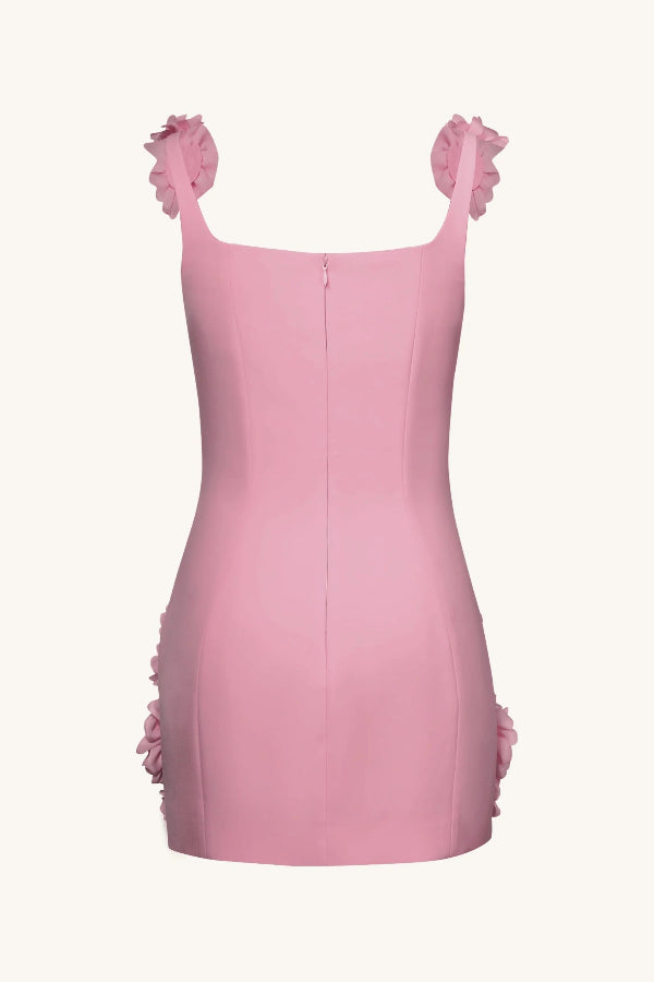 Mini-robe sexy à bretelles et fleurs tridimensionnelles