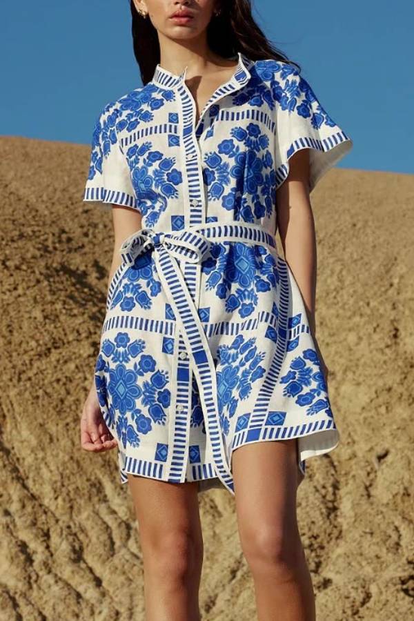 Lässiges Damenmode-Print-Krawattenkleid