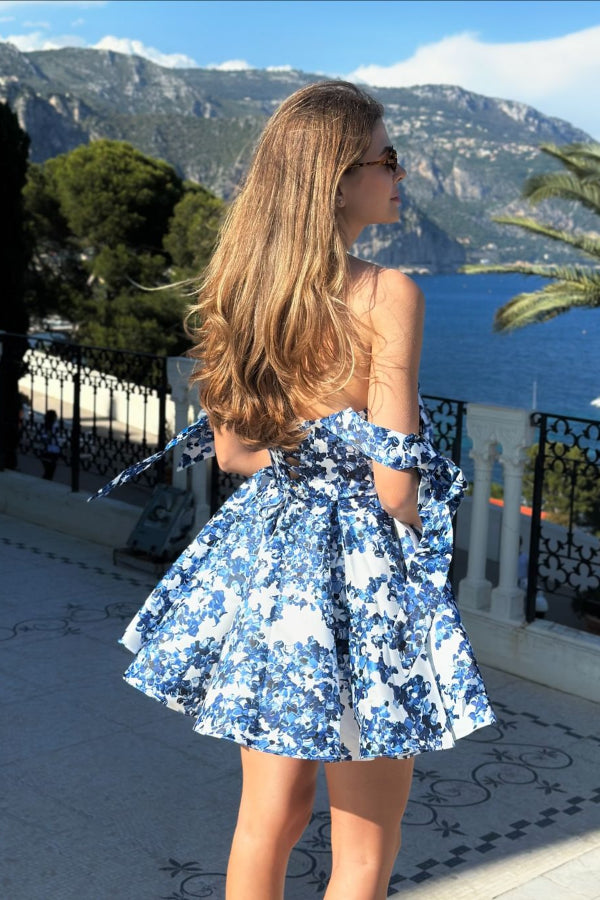 Robe mini évasée princesse à imprimé floral et bretelles à nœuds, style jardin d'Eden