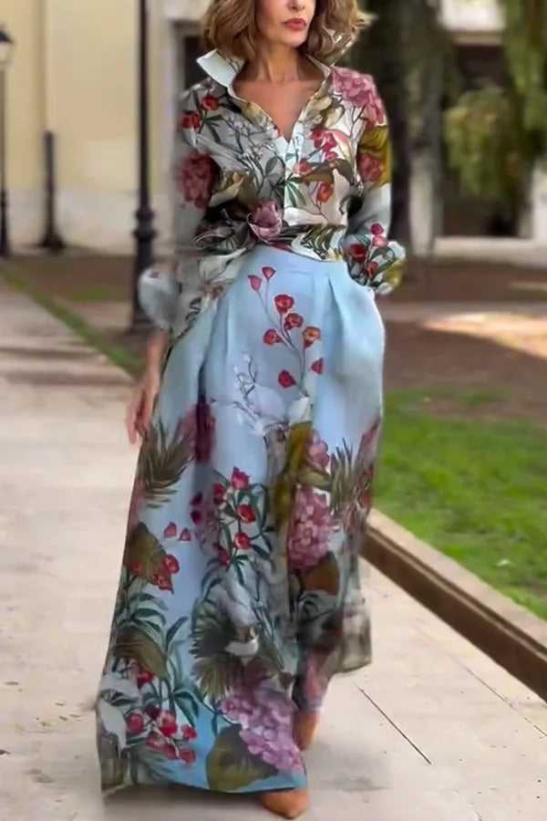 Harvest Garden – Tüllbluse mit Blumenmuster und Ballonärmeln und Gürtel