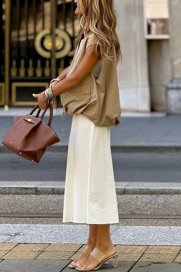 Modische, lockere, ärmellose Weste mit Taschen