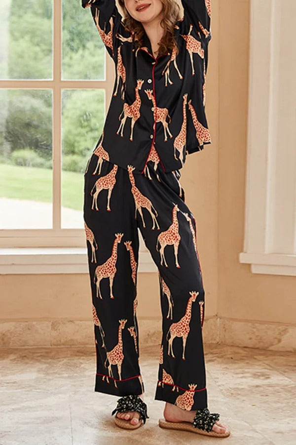 Zweiteiliges Langarm-Set mit Giraffen-Print