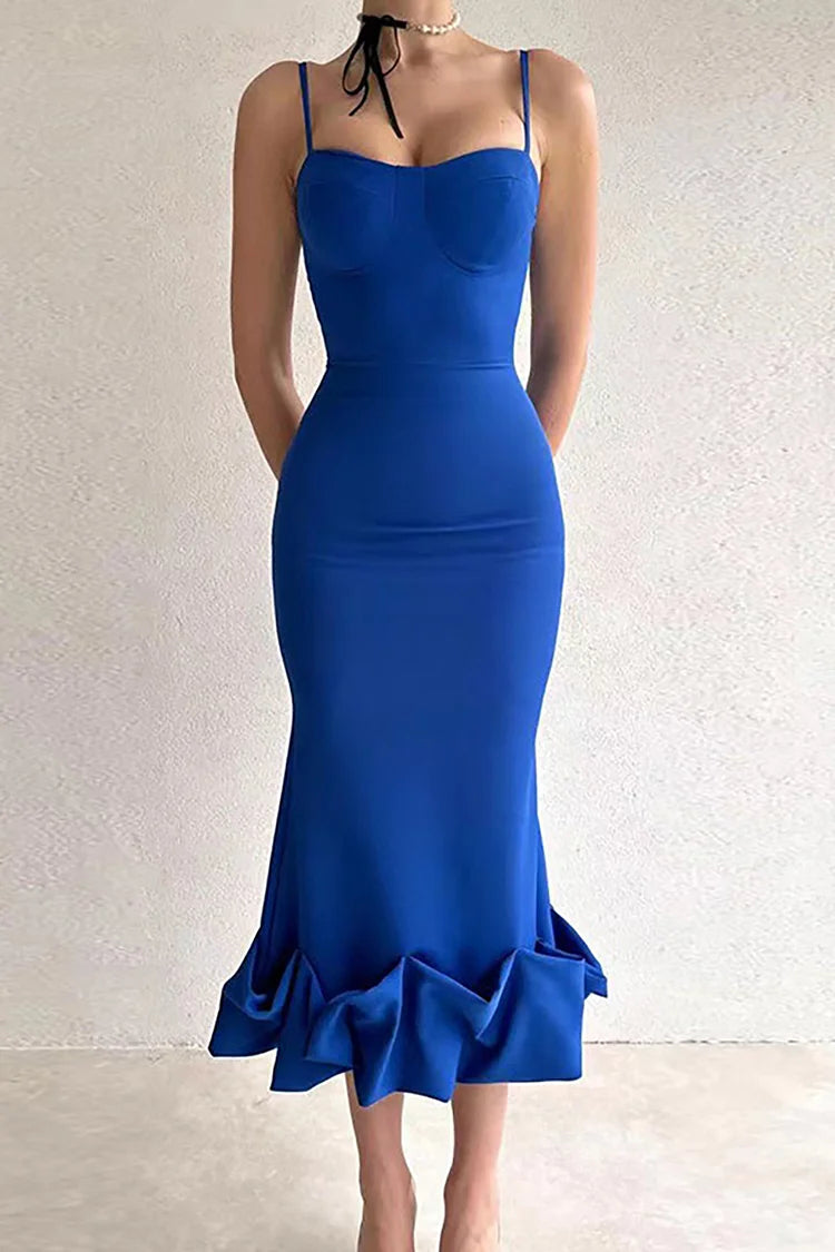 Slim Fit Midi-Kleider mit Rüschensaum für Abschlussball und Party