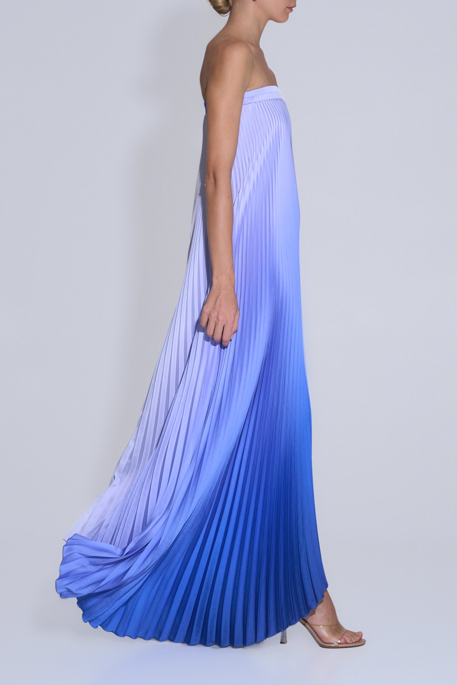 Really Special Pleated Gradient Print Elastic Bust Strapless A-line Maxi Dress