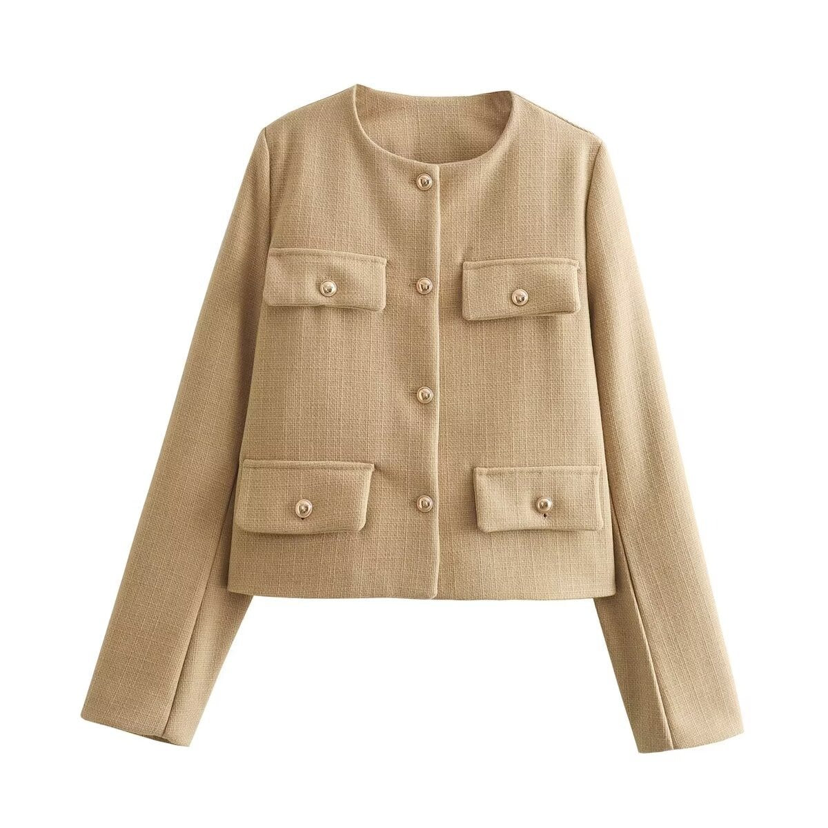 Einreihige Jacke mit Rundhalsausschnitt