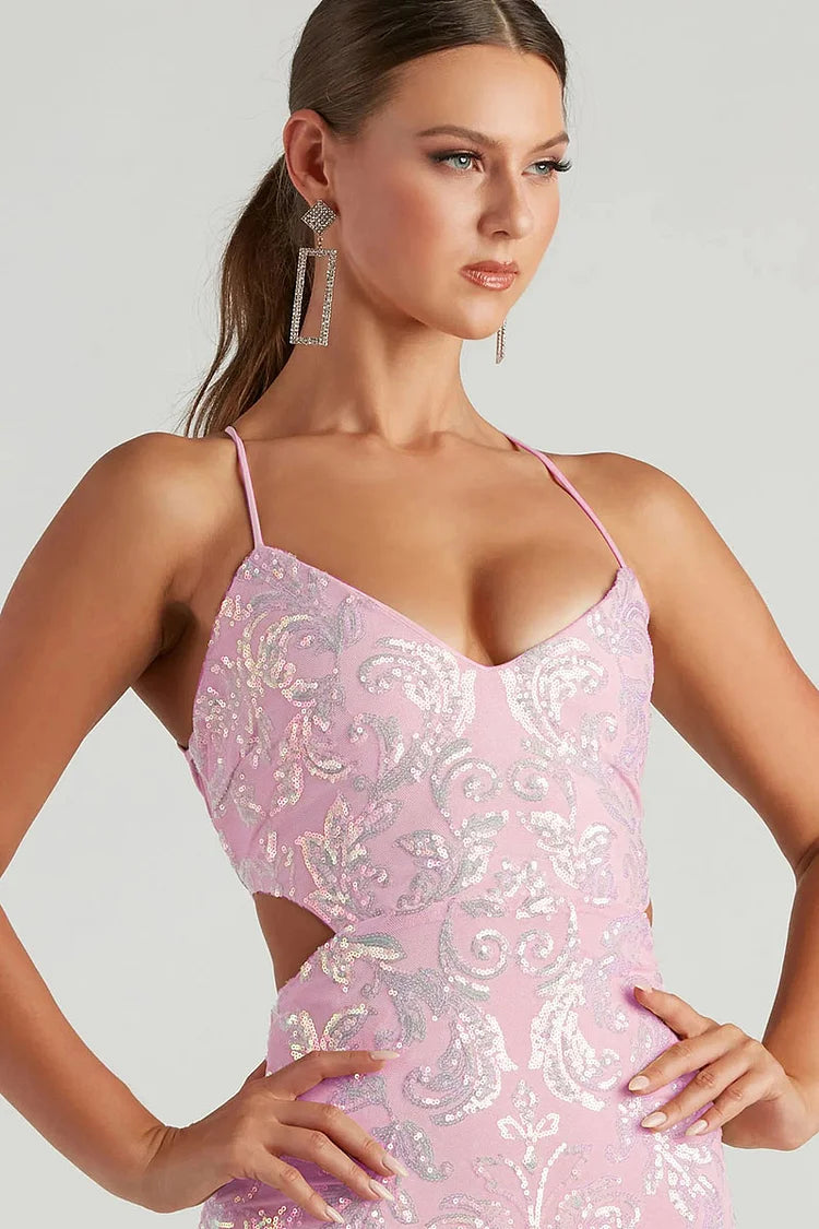 Robe courte moulante à lacets et sequins, dos nu, pour fête d'anniversaire