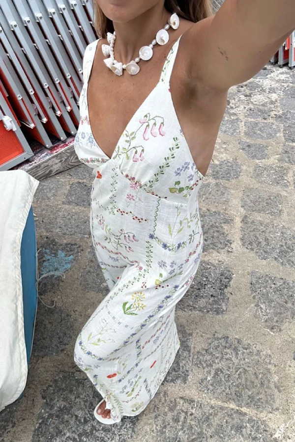 Lässiges bedrucktes Kleid mit V-Ausschnitt