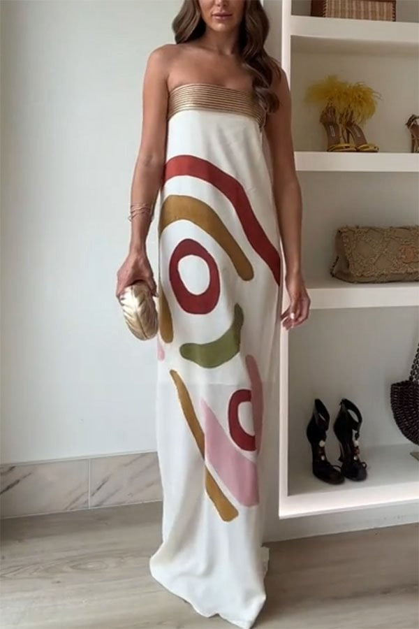 Robe longue sans bretelles à imprimé unique Darlin' avec col en métal plissé