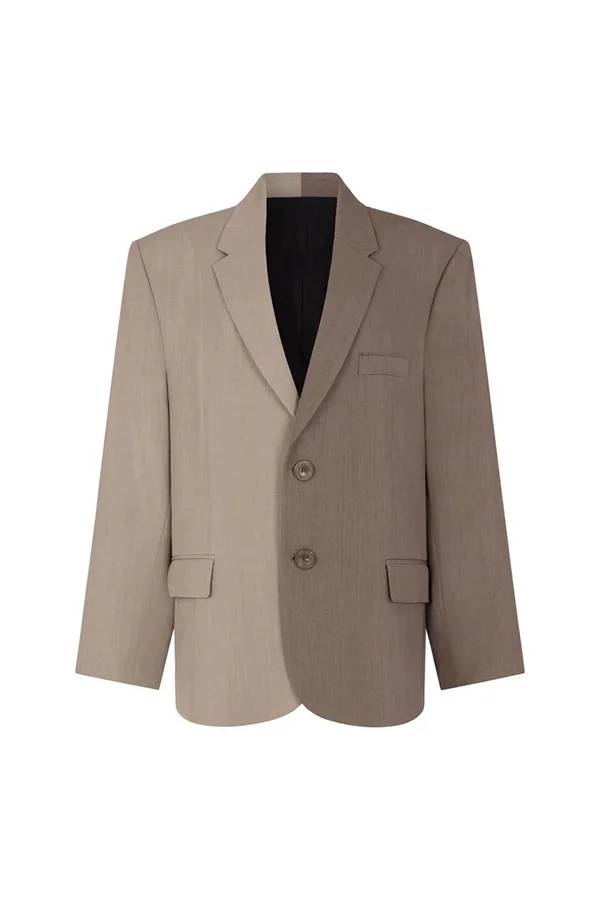 Girl Boss – Avantgardistisches Set aus kontrastfarbenem Boyfriend-Blazer mit Revers und weiten Hosen mit Taschen