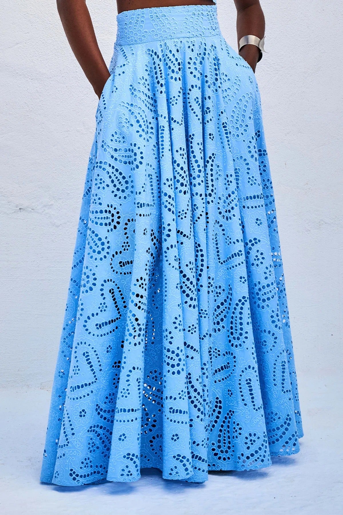 Paris Dreaming – Maxirock mit bestickter Spitze, hoher Bund, elastischer Taille und Taschen