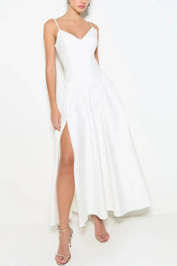 Sofie Midikleid mit gesmoktem Rücken, Taschen und hoher Taille