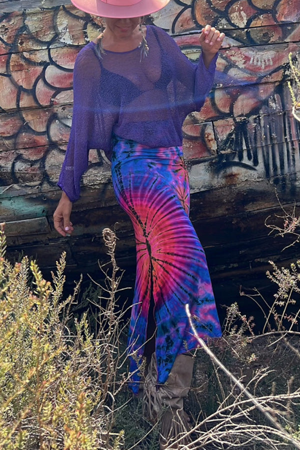 Preston – Maxirock aus Stretch-Baumwolle mit Batikmuster, geraffter Taille und Schlitz