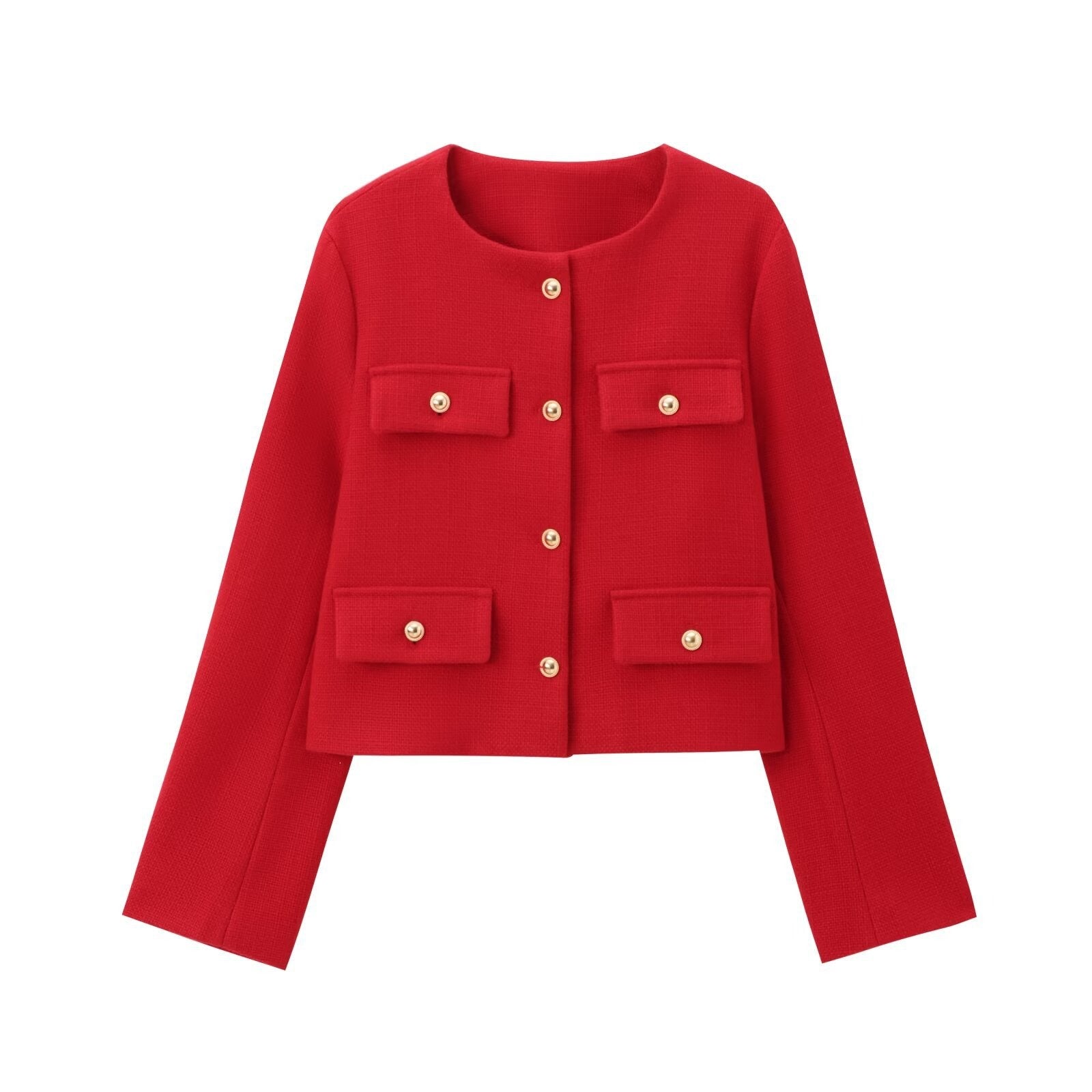 Einreihige Jacke mit Rundhalsausschnitt