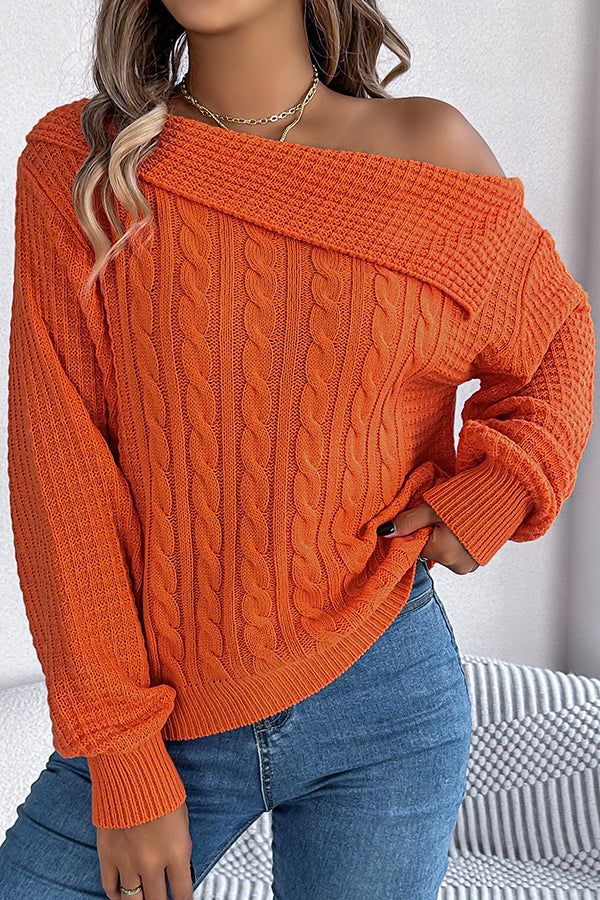 Einfarbiger, lässiger Strickpullover mit einer Schulter und langen Ärmeln