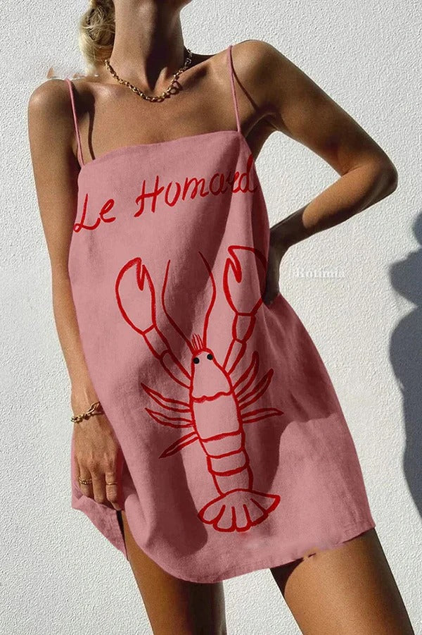 Einzigartiges sexy Minikleid mit Riemchen und Ozean-Print