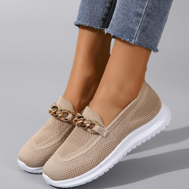 Bequeme flache Loafer aus Mesh mit Kettendekor