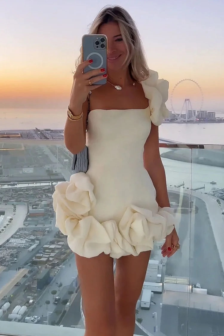 One-Shoulder Rüschendekor Bodycon Brautjungfern Party Minikleid