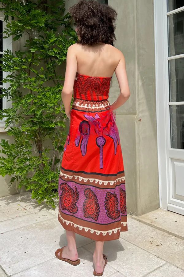 Sexy, dehnbares Tube-Top mit botanischem Blumendruck, hoher Taille und Schlitz im Maxikleid