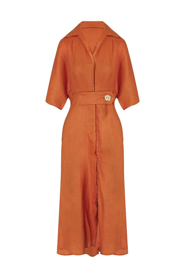 Asher – Lockeres Midikleid aus Leinenmischung mit weiten Ärmeln und Knopftaschen