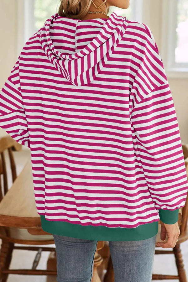 Lockerer Hoodie mit Streifenmuster und langen Ärmeln und Tasche