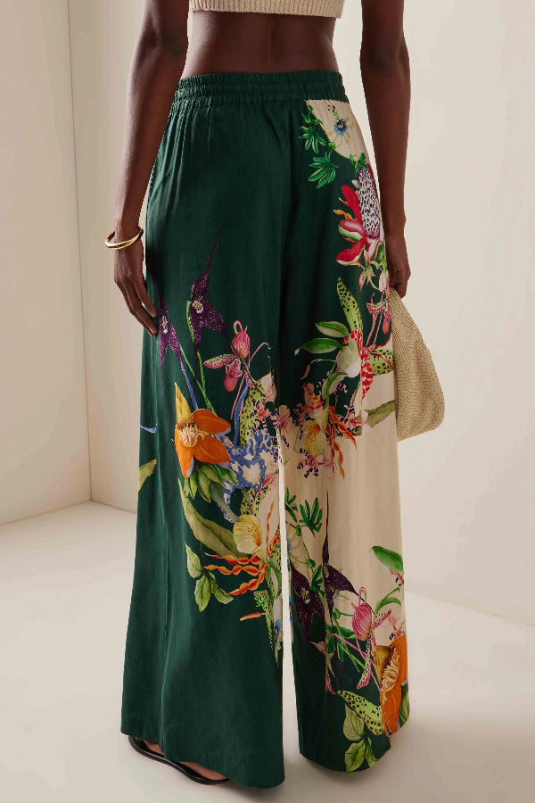 Lockere Hose mit weitem Bein und Retro-Print mit einzigartiger Positionierung