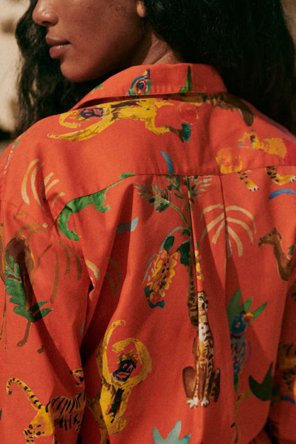 Ensemble chemisier à imprimé unique en lin mélangé Jungle Adventure et short à poches à taille élastique dans le dos