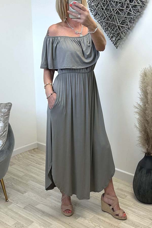 Robe longue Bardot à volants Erica