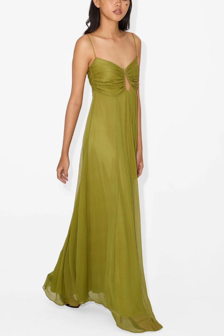 Robe longue trapèze à smocks, douce et élégante, avec dos creux en métal