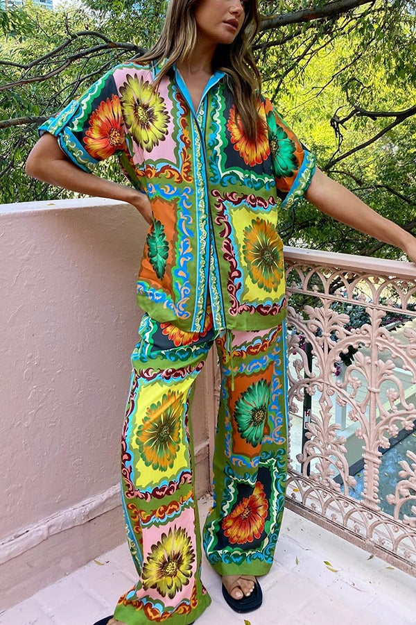 Ensemble pantalon et poches à taille élastique imprimés Disco Daisy