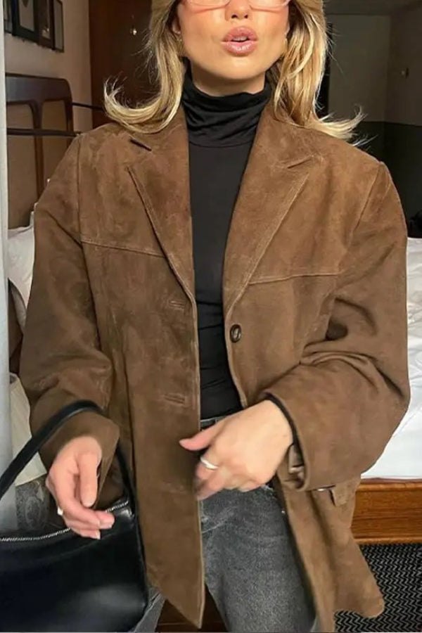 Vintage Revers Langarm Geknöpfte Lose Jacke