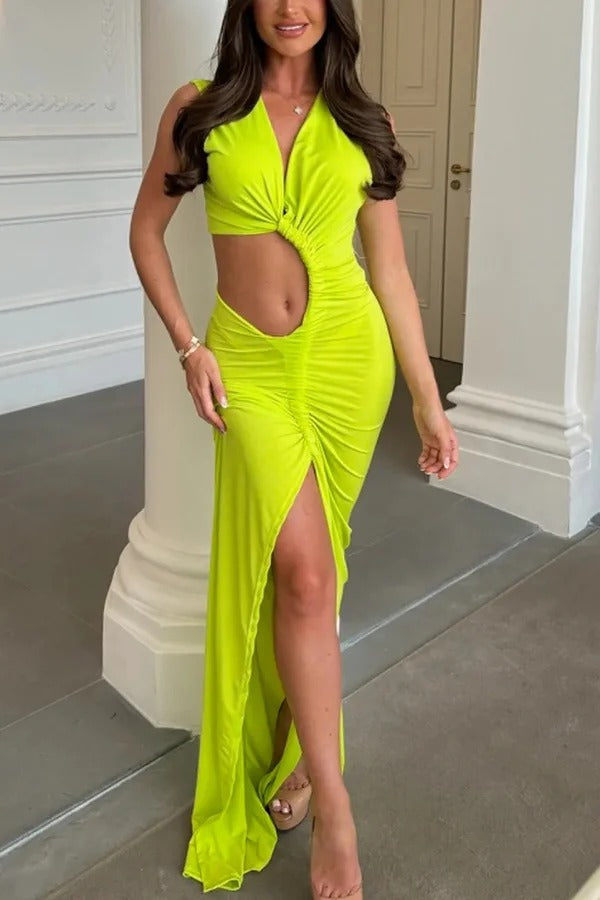 She's A Winner – Stretch-Maxikleid aus Jersey mit dreifacher Schleife und Cutout