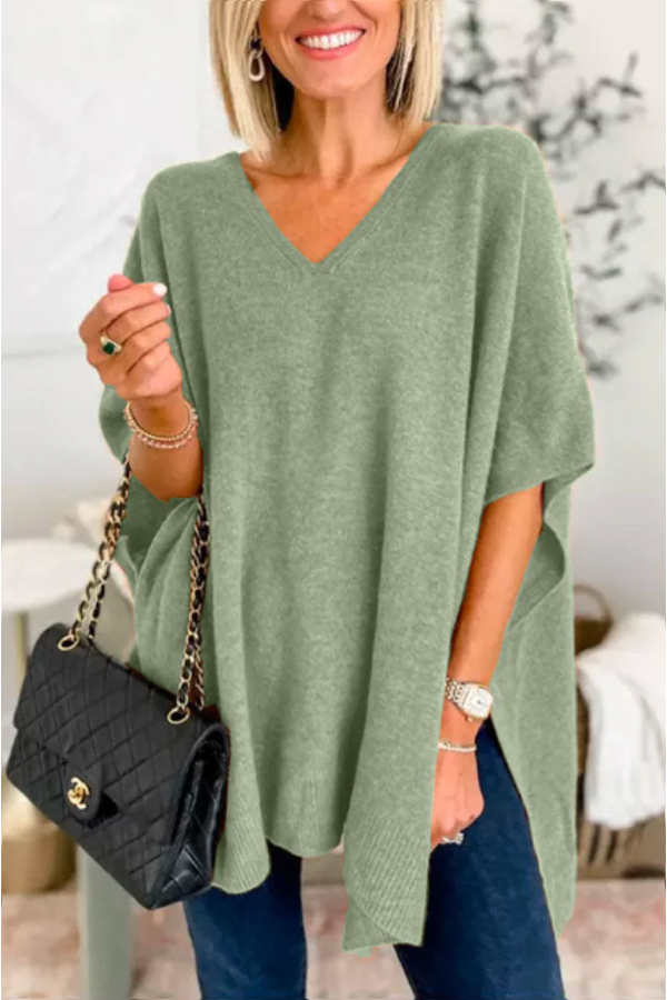 Locker sitzender Poncho-Pullover mit V-Ausschnitt