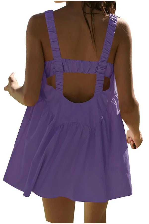 Sommerliches, sportliches, ärmelloses, rückenfreies Minikleid aus Leinenmischung