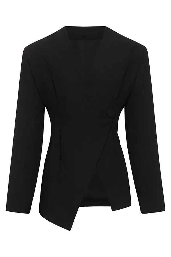 Feel Confidence – Kragenloser Blazer mit einem Knopf und langen Ärmeln im Sanduhr-Stil