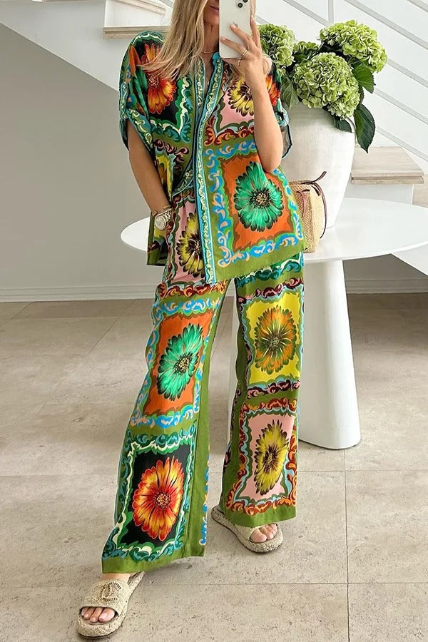 Ensemble pantalon et poches à taille élastique imprimés Disco Daisy