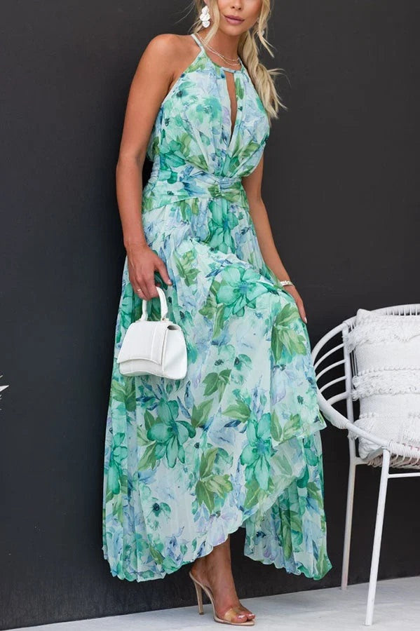 Sunny Forecast – Plissiertes Midikleid mit Blumenmuster und Cut-Out-Ausschnitt