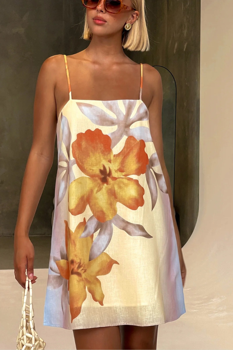 Robe courte coupe H à imprimé floral en lin mélangé Summer Surprise