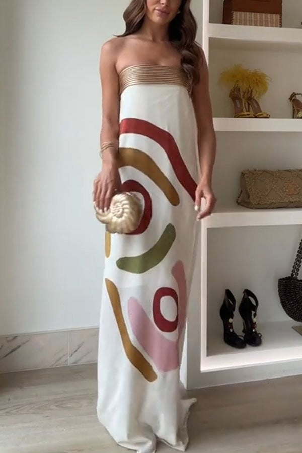 Robe longue sans bretelles à imprimé unique Darlin' avec col en métal plissé