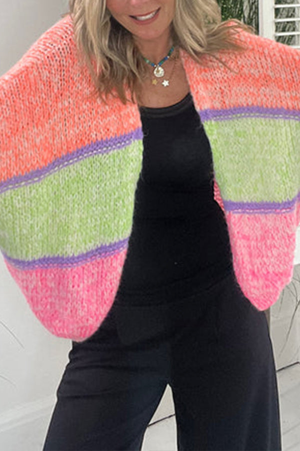 Illuminez n'importe quelle scène avec ce cardigan ample à manches ballon aux couleurs mélangées